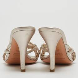 Pre Owned Sergio Rossi Metallic Pink Leather Embellished Slide Sandals Size 37.5