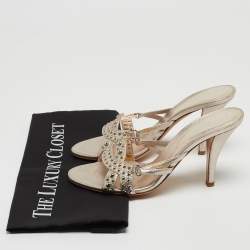 Pre Owned Sergio Rossi Metallic Pink Leather Embellished Slide Sandals Size 37.5