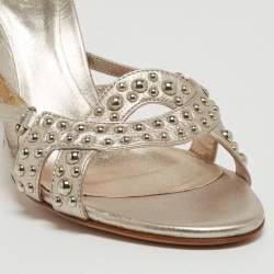 Pre Owned Sergio Rossi Metallic Pink Leather Embellished Slide Sandals Size 37.5