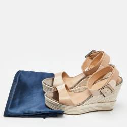Pre Owned Sergio Rossi Beige Leather Espadrille Wedge Ankle Strap Sandals 39