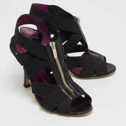 Sergio Rossi Black Elastic and Leather Ankle Strap Sandals Size 38