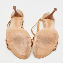 مملوكة مسبقًا Sergio Rossi Brown Leather Crystal Embellished Strappy Sandals Size 38