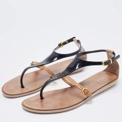 Pre Owned Sergio Rossi Two Tone Jelly and Leather Thong Flats Size 38