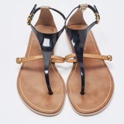 Pre Owned Sergio Rossi Two Tone Jelly and Leather Thong Flats Size 38