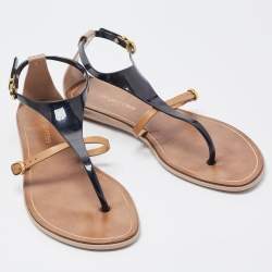 Pre Owned Sergio Rossi Two Tone Jelly and Leather Thong Flats Size 38