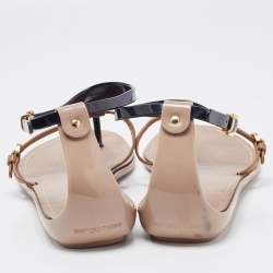 Pre Owned Sergio Rossi Two Tone Jelly and Leather Thong Flats Size 38