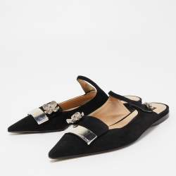 مملوكة مسبقًا Sergio Rossi Black Suede Slingback Flat Mules Size 38