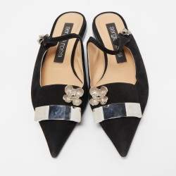 مملوكة مسبقًا Sergio Rossi Black Suede Slingback Flat Mules Size 38