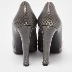 Pre Owned Sergio Rossi Grey Watersnake Leather Peep Toe Pumps Size 36.5