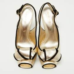Pre Owned Sergio Rossi Gold Leather Bow Slingback Sandals Size 36
