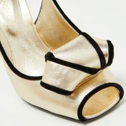 Pre Owned Sergio Rossi Gold Leather Bow Slingback Sandals Size 36