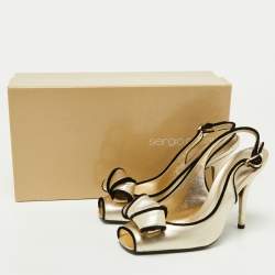 Pre Owned Sergio Rossi Gold Leather Bow Slingback Sandals Size 36