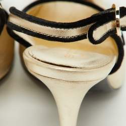 Pre Owned Sergio Rossi Gold Leather Bow Slingback Sandals Size 36