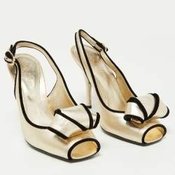 Pre Owned Sergio Rossi Gold Leather Bow Slingback Sandals Size 36