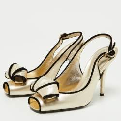 Pre Owned Sergio Rossi Gold Leather Bow Slingback Sandals Size 36