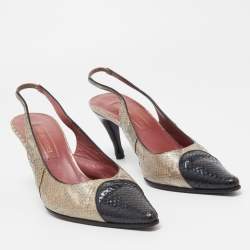 Pre Owned Sergio Rossi Two Tone Snakeskin Slingback Pumps Size 39