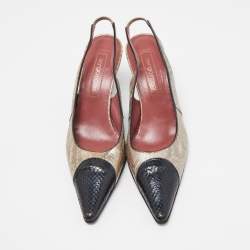 Pre Owned Sergio Rossi Two Tone Snakeskin Slingback Pumps Size 39