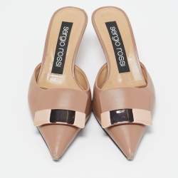 Pre Owned Sergio Rossi Pink Leather Pointed Toe Mules Size 36.5