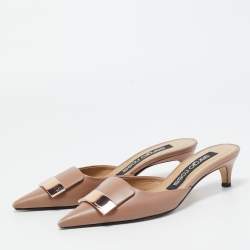 Pre Owned Sergio Rossi Pink Leather Pointed Toe Mules Size 36.5