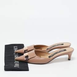 Pre Owned Sergio Rossi Pink Leather Pointed Toe Mules Size 36.5