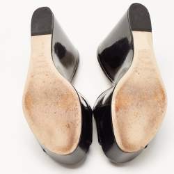 Pre Owned Sergio Rossi Black Patent Leather Wedge Platform Slide Sandals Size 37