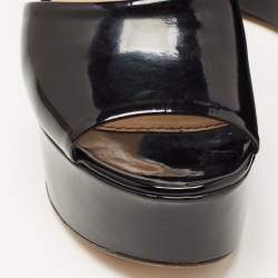 Pre Owned Sergio Rossi Black Patent Leather Wedge Platform Slide Sandals Size 37