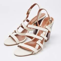 Pre Owned Sergio Rossi White Leather Strappy Slingback Sandals Size 41