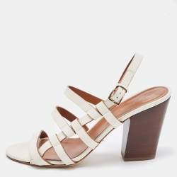 Pre Owned Sergio Rossi White Leather Strappy Slingback Sandals Size 41