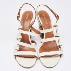 Pre Owned Sergio Rossi White Leather Strappy Slingback Sandals Size 41