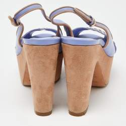Pre Owned Sergio Rossi Lavender Leather and Alcantara Platform Slingback Sandals Size 37.5