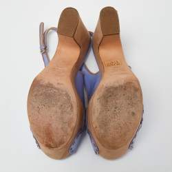 Pre Owned Sergio Rossi Lavender Leather and Alcantara Platform Slingback Sandals Size 37.5