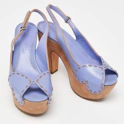 Pre Owned Sergio Rossi Lavender Leather and Alcantara Platform Slingback Sandals Size 37.5