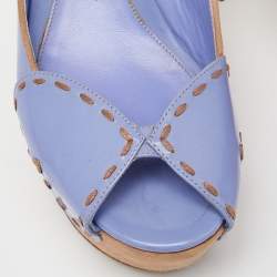 Pre Owned Sergio Rossi Lavender Leather and Alcantara Platform Slingback Sandals Size 37.5