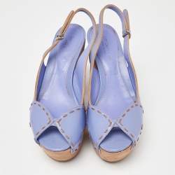 Pre Owned Sergio Rossi Lavender Leather and Alcantara Platform Slingback Sandals Size 37.5