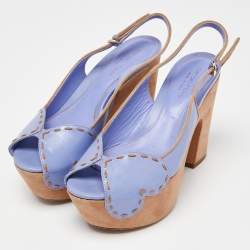 Pre Owned Sergio Rossi Lavender Leather and Alcantara Platform Slingback Sandals Size 37.5