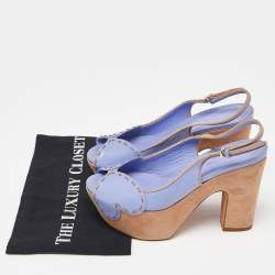 Pre Owned Sergio Rossi Lavender Leather and Alcantara Platform Slingback Sandals Size 37.5