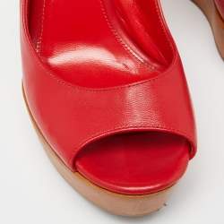 Pre Owned Sergio Rossi Red Leather Platform Wedge Slingback Sandals Size 37.5