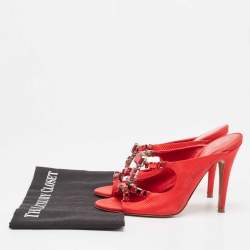 Pre Owned Sergio Rossi Red Fabric Crystal Embellished Slide Sandals Size 38