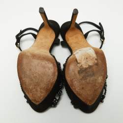 مملوكة مسبقًا Sergio Rossi Black Crystal Embellished Suede T-Bar Ankle Strap Platform Sandals Size 38