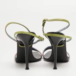 Pre Owned Sergio Rossi Tricolor Snakeskin Ankle Wrap Sandals Size 35.5