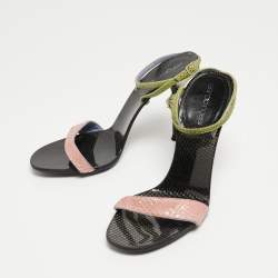 Pre Owned Sergio Rossi Tricolor Snakeskin Ankle Wrap Sandals Size 35.5