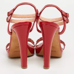 Pre Owned Sergio Rossi Red Leather Crystal Embellished Ankle Strap Sandals Size 37