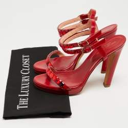Pre Owned Sergio Rossi Red Leather Crystal Embellished Ankle Strap Sandals Size 37