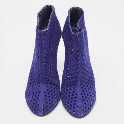 Pre Owned Sergio Rossi Blue Suede Cut Out Ankle Boots Size 41