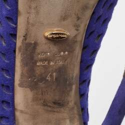 Pre Owned Sergio Rossi Blue Suede Cut Out Ankle Boots Size 41