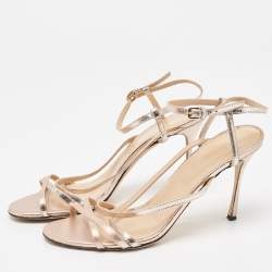 Pre Owned Sergio Rossi Metallic Leather Ankle Strap Sandals Size 40