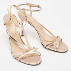 Pre Owned Sergio Rossi Metallic Leather Ankle Strap Sandals Size 40