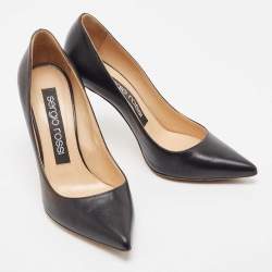 Pre Owned Sergio Rossi Black Leather Pointed Toe Pumps Size 37