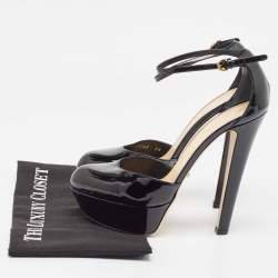 مملوكة مسبقًا Sergio Rossi Black Patent Leather Platform Ankle Strap Pumps Size 38