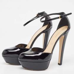 مملوكة مسبقًا Sergio Rossi Black Patent Leather Platform Ankle Strap Pumps Size 38